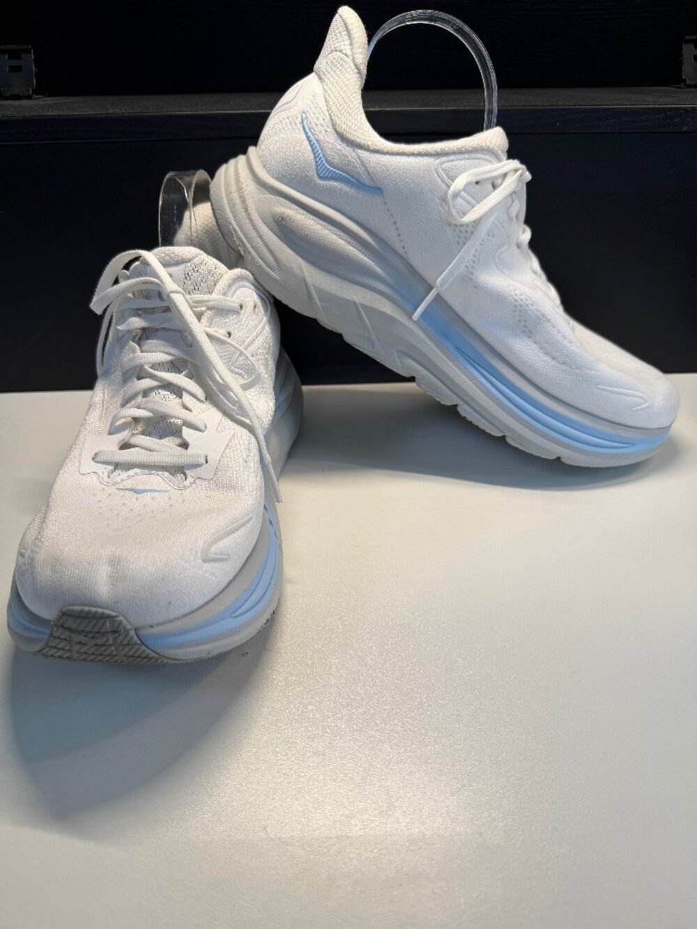 Hoka One One Clifton Mens Running Sneakers/Shoes White/Blue Size 10 1/2D